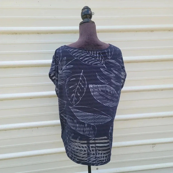 Gap Top Blouse Womens Tropical Leaf Sleeveless Navy Blue White Sheer Sz XL - Picture 5 of 8